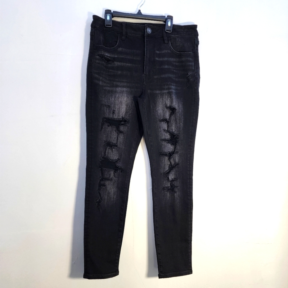 American Eagle Black Distressed Women Jeans Nwt 12 short